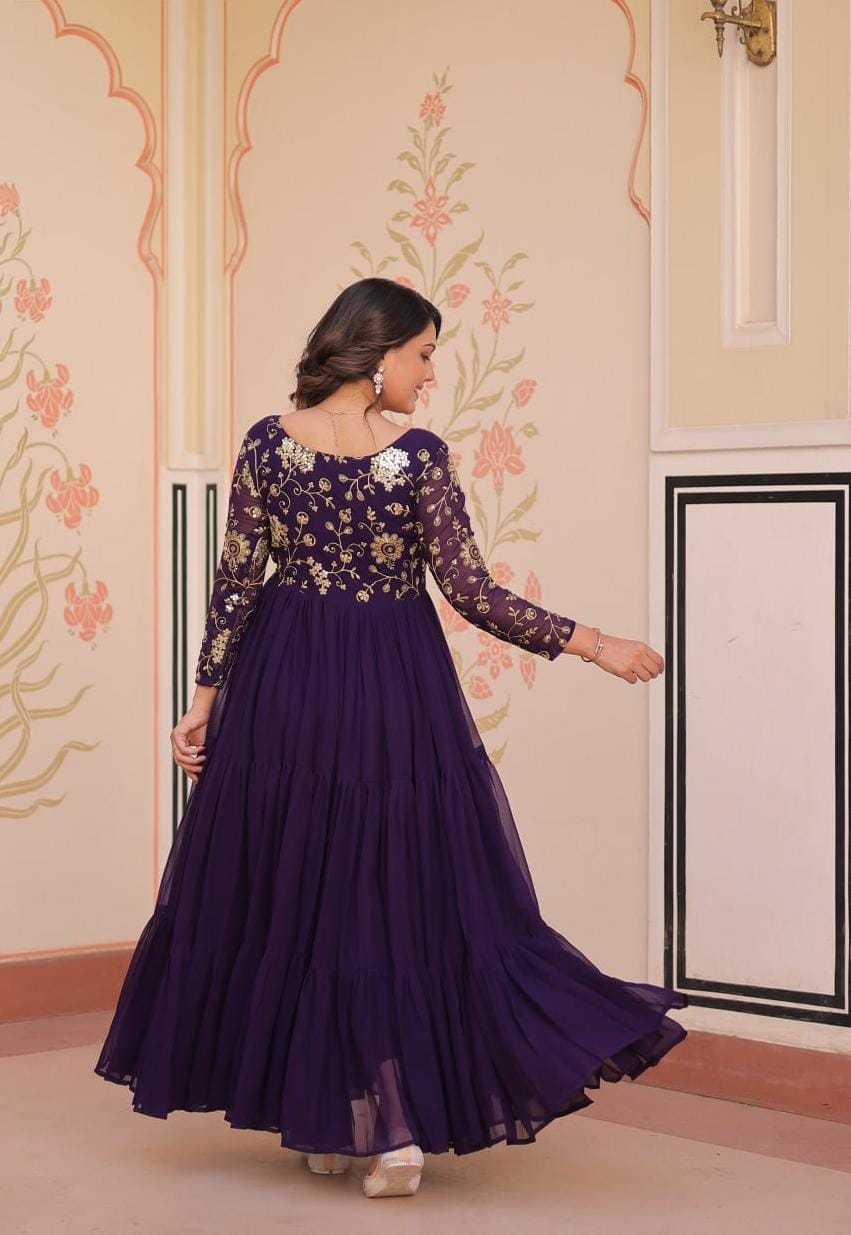 Elegant Maroon Embroidered Floor-Length Gown