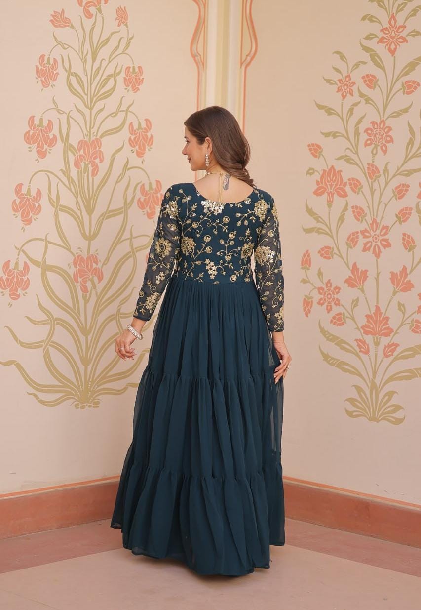 Elegant Maroon Embroidered Floor-Length Gown